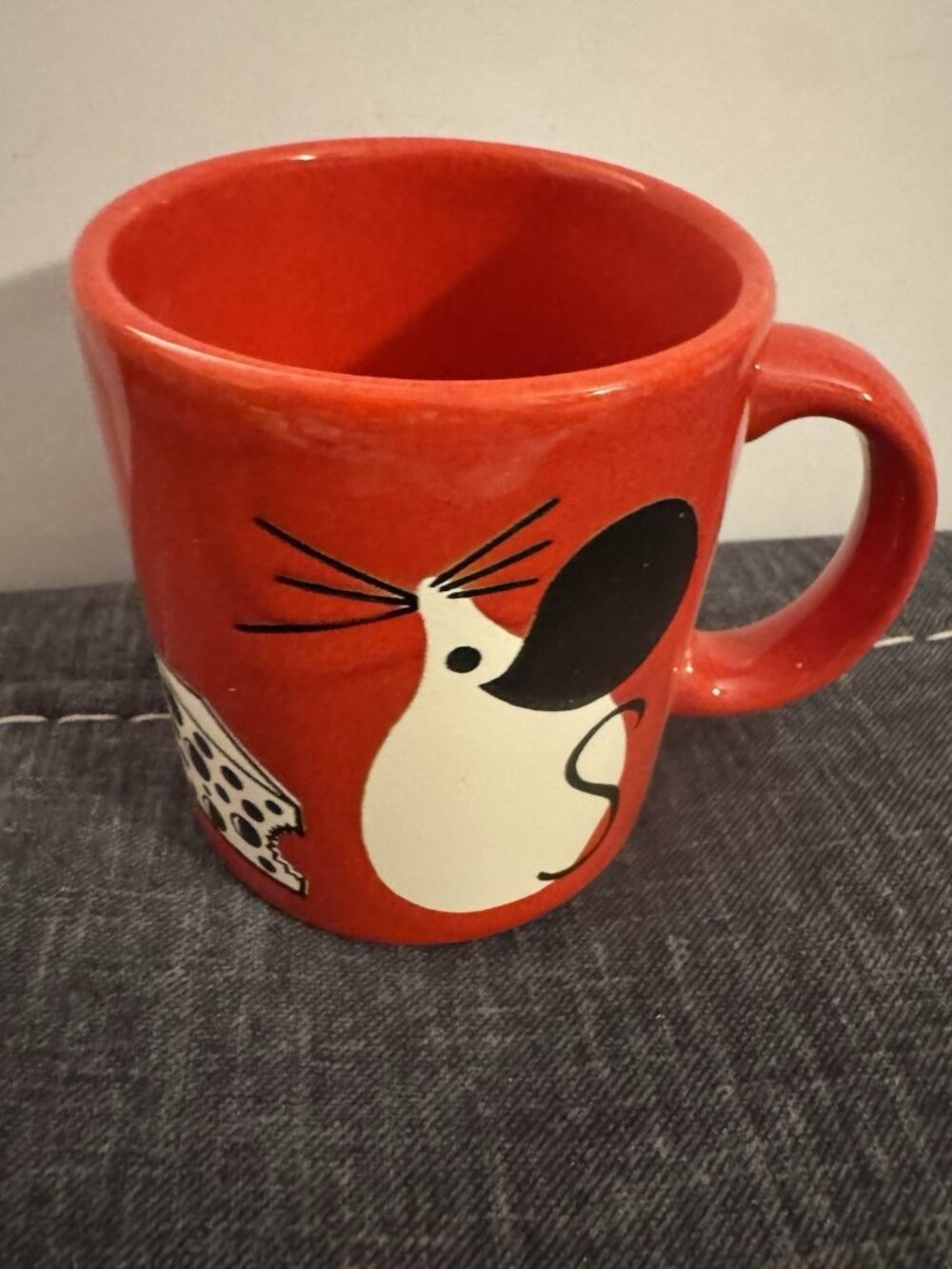 Vintage Waechterbach W Germany Red Mug Black and White Mouse Cheese H13